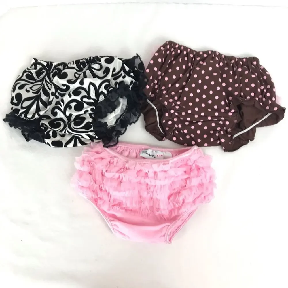 3 Pc Bloomers Diaper Covers Pink Brown Black White